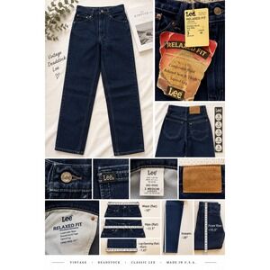Vintage Lee Deadstock Relaxed Fit Jeans Dark Wash Tapered Leg USA 90s Juniors‎ 3